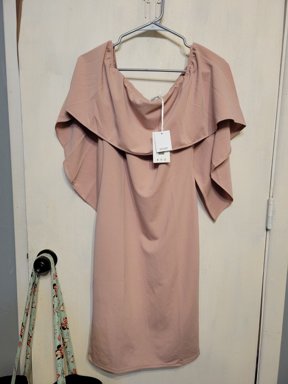 GRACE KARIN Women Off Shoulder Batwing Cape Midi Dress M Pink NEW NWT